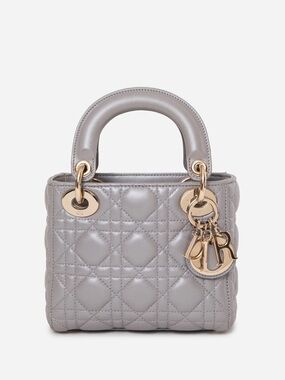 Christian Dior 2017 Grey Lambskin Mini Lady Dior Handbag